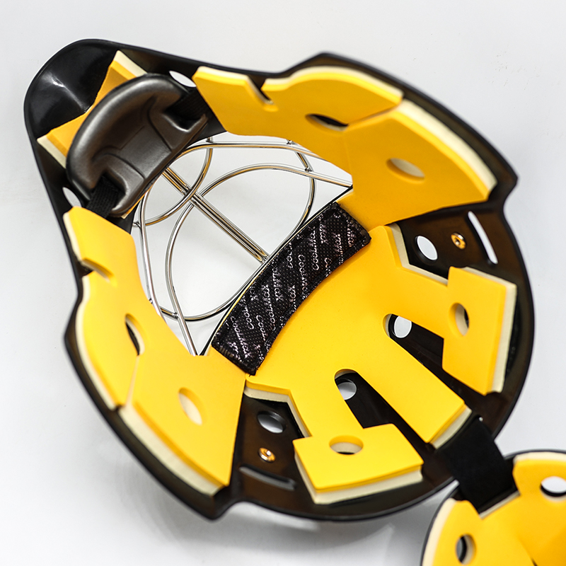 خوذة حارس المرمى الواقية من الفولاذ الأبيض لهوكي الجليد